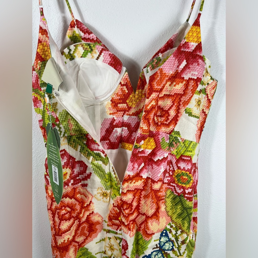 Farm Rio Vintage Floral Roses Adjustable Strap Summer Linen Resort‎ Mini Dress M - Picture 6 of 14